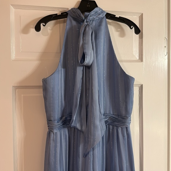 NWT Mac Duggal Tie Neck Tiered Halter Gown Slate Blue 10 #8621 - Picture 4 of 5